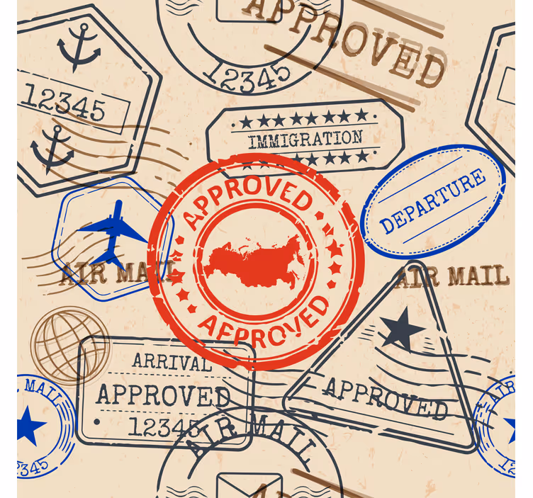 Papier peint texte modèles de timbres de voyage - TenStickers