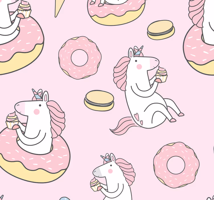 Papier peint animaux des licornes mangeant des friandises - TenStickers