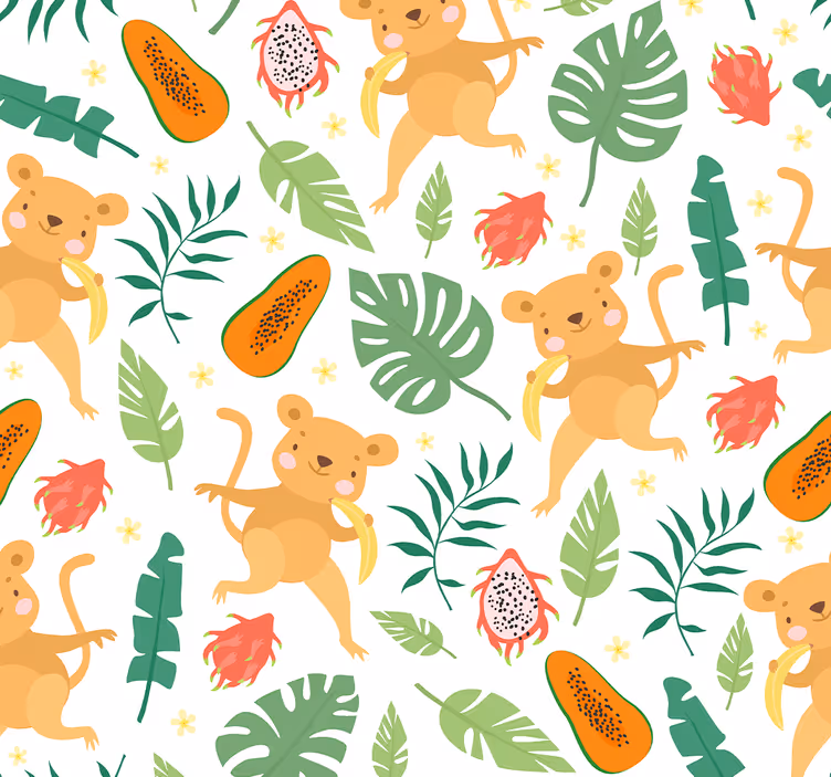 Papier peint animaux motif de jungle de singes - TenStickers
