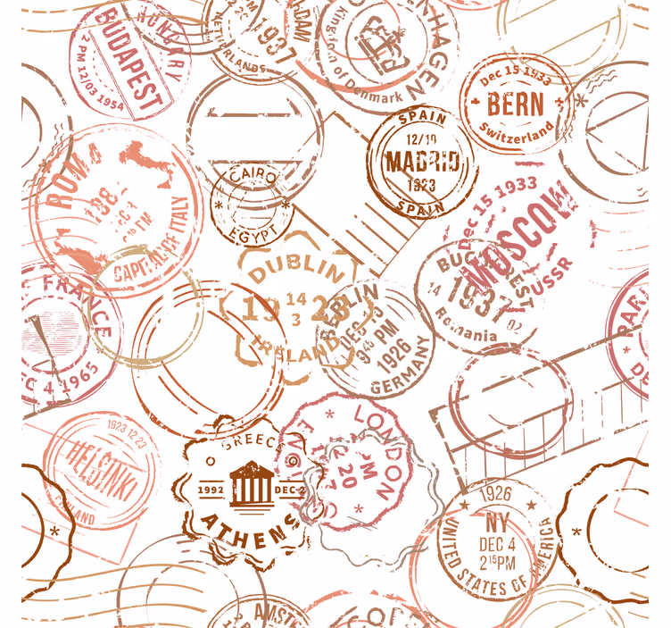 Papier peint ville timbres vintage - TenStickers