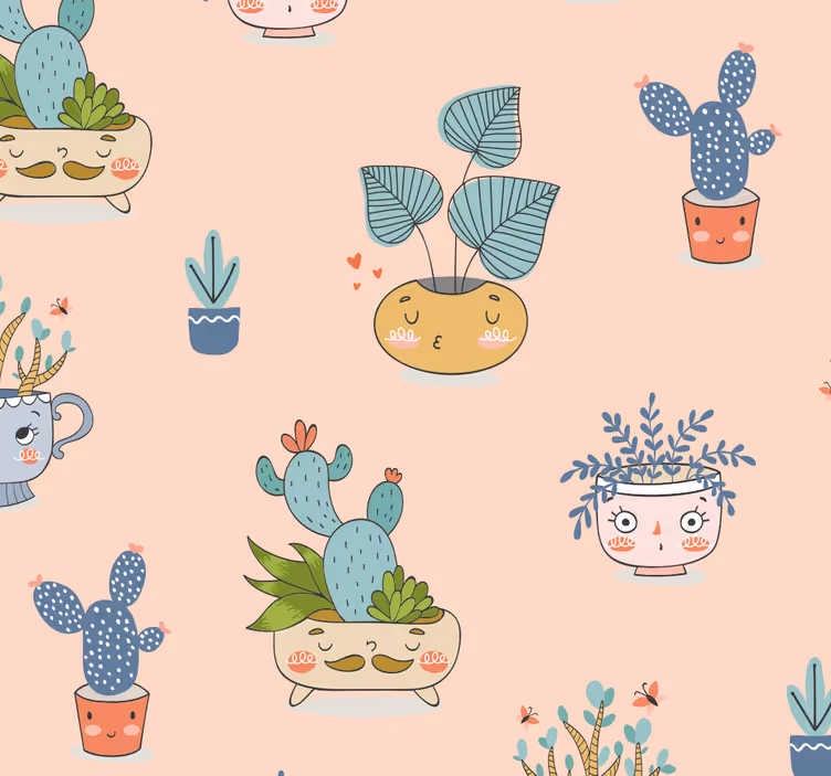 Papier peint salle à manger pots de plantes animés - TenStickers