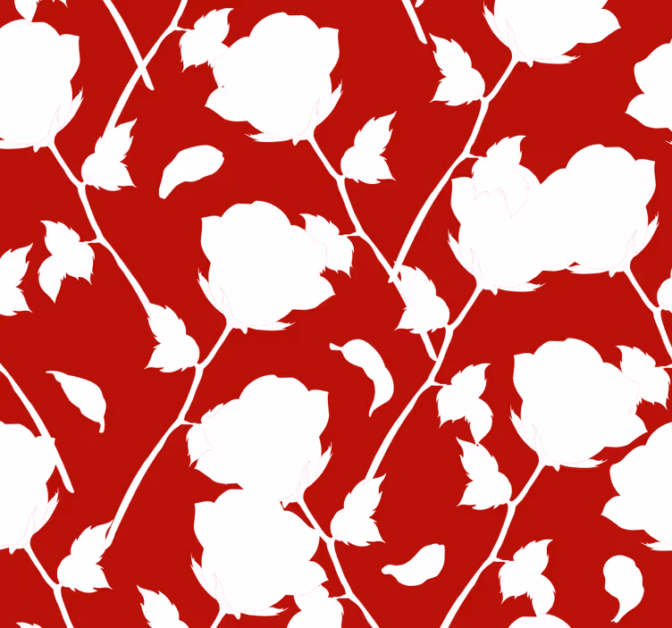 Papier peint salon rouge avec des roses blanches - TenStickers