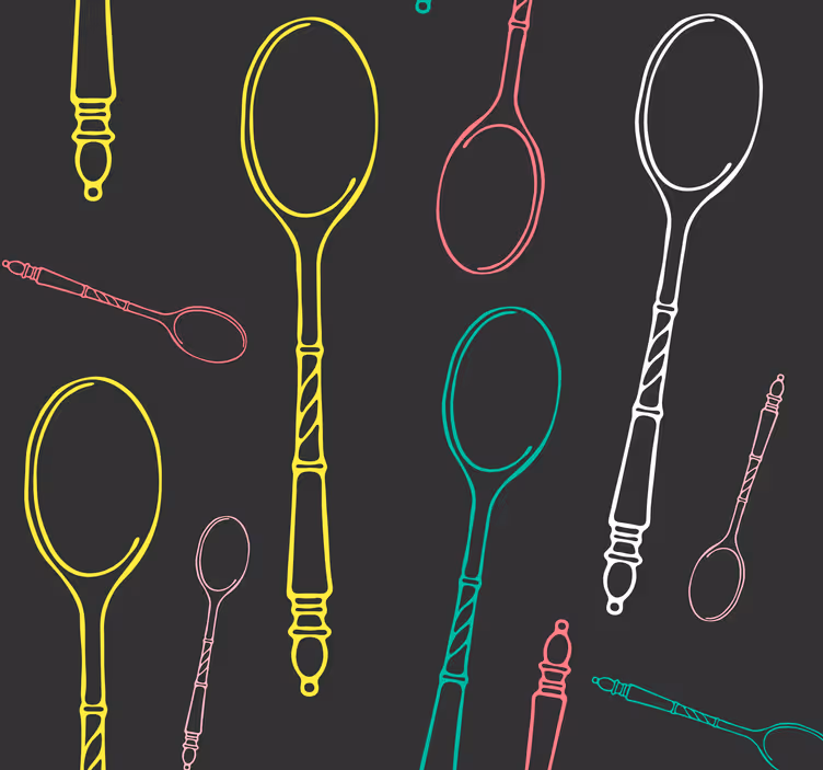 Papier peint cuisine croquis d'ustensiles au néon - TenStickers