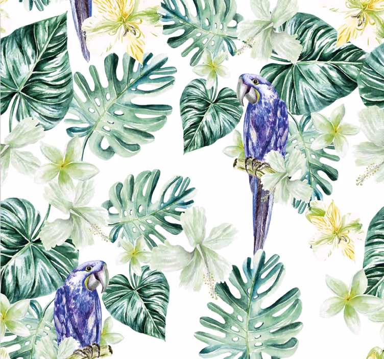 Papier peint perroquets flore tropicale - TenStickers