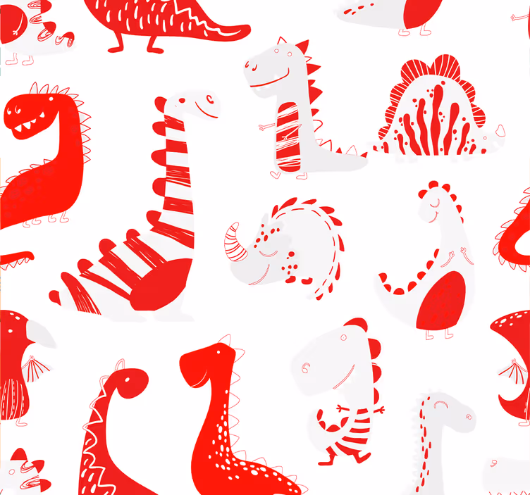 Papier peint dinosaures pour enfant croquis rouges - TenStickers