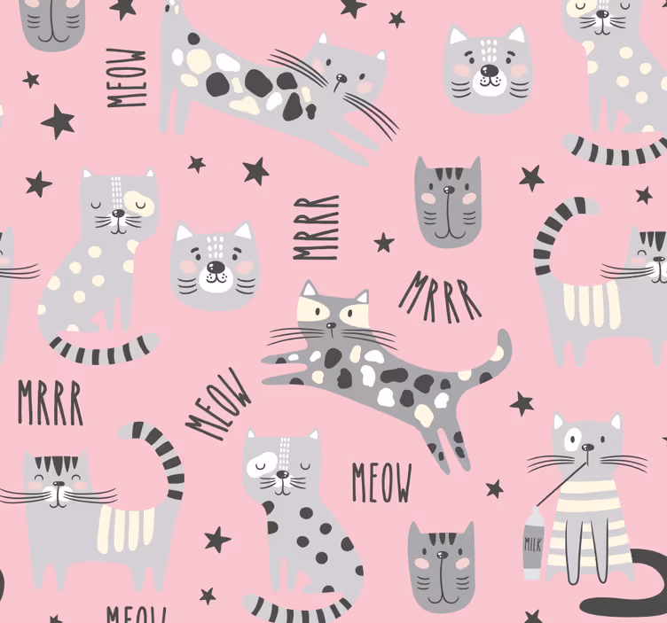 Papier peint chambre rose chats élégants - TenStickers
