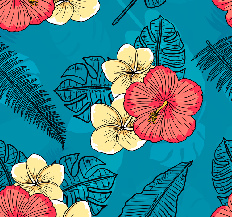 Papier peint floral motif hibiscus tropical - TenStickers
