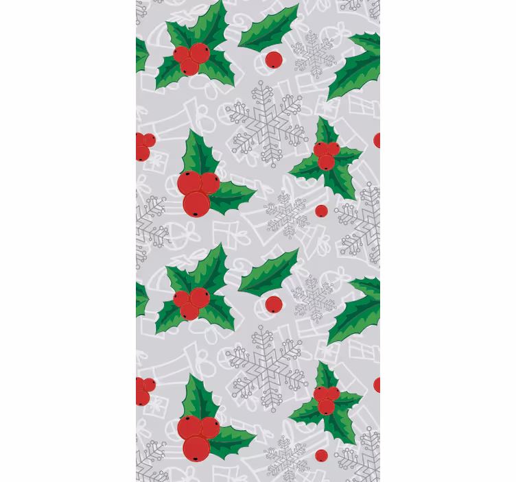Papier peint de Noël motif de houx festif - TenStickers
