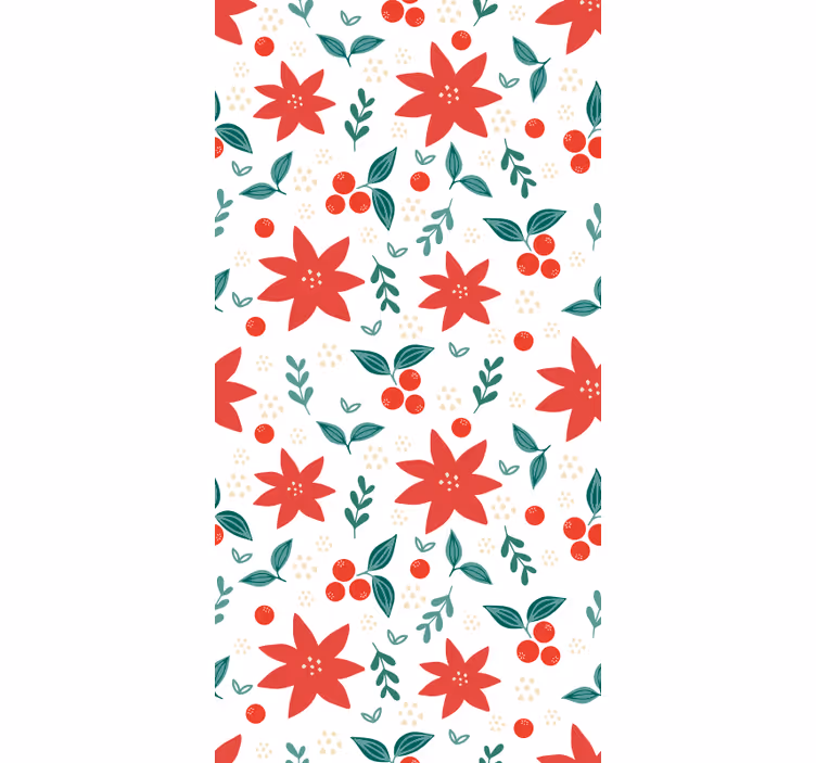 Papier peint de Noël motif de poinsettias festif - TenStickers