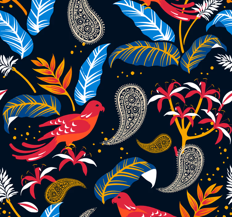 Papier peint salon motif d'oiseaux orné - TenStickers