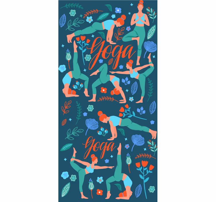 Papier peint nature illustration de poses de yoga - TenStickers