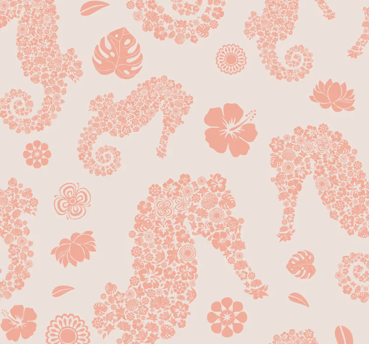 Papier peint rose animal motif hippocampes - TenStickers