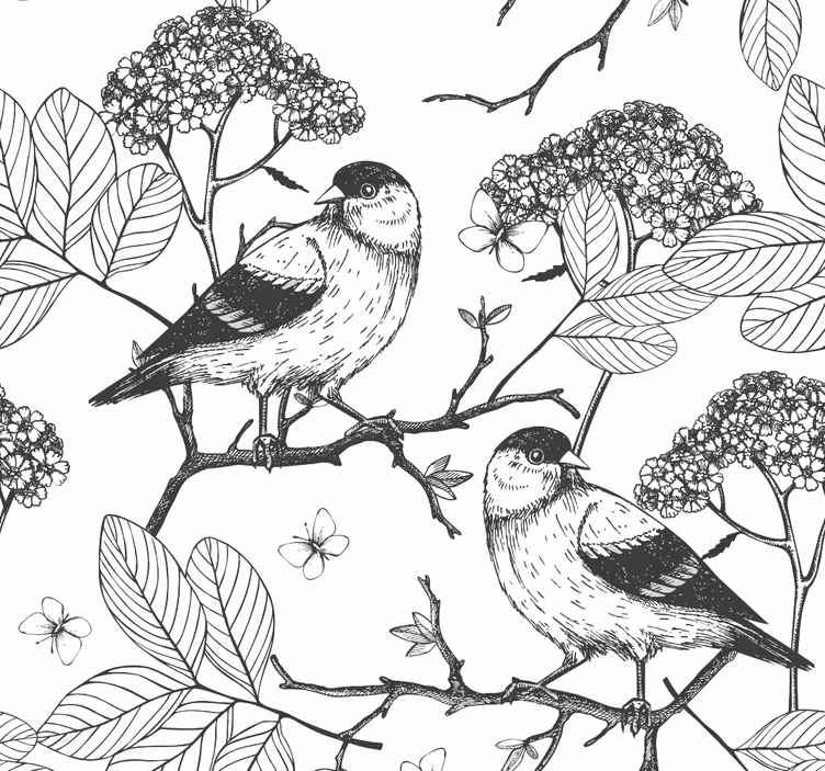 Papier peint oiseaux motif botanique - TenStickers