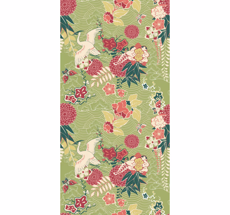 Papier peint floral motif de grue florale - TenStickers
