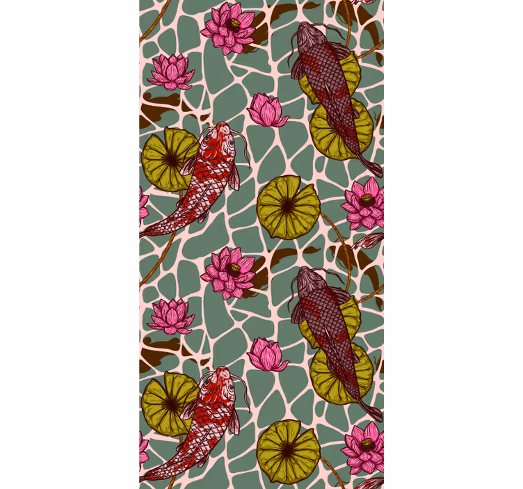 Papier peint poissons motif d'étang de carpes koï - TenStickers