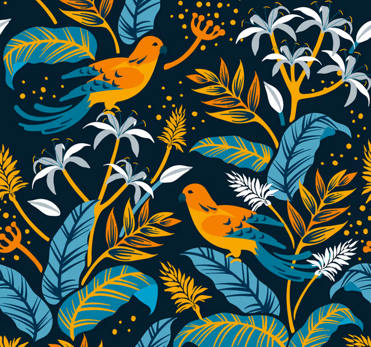 Papier peint feuillage feuillage d'oiseaux exotiques - TenStickers