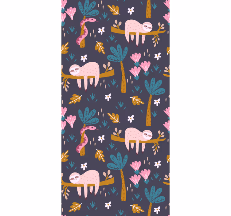 Papier peint animaux paresseux roses - TenStickers
