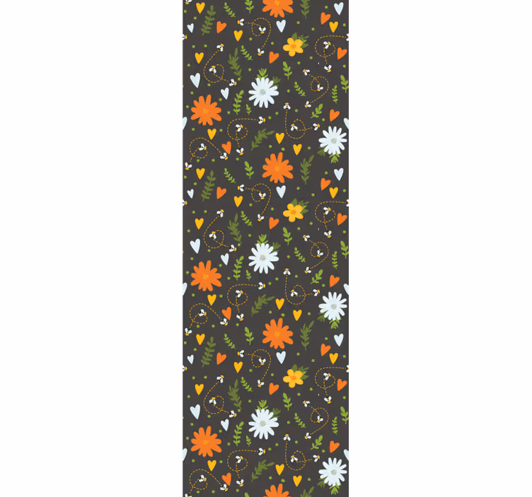Papier peint fleurs motifs coeurs feuilles et abeilles - TenStickers