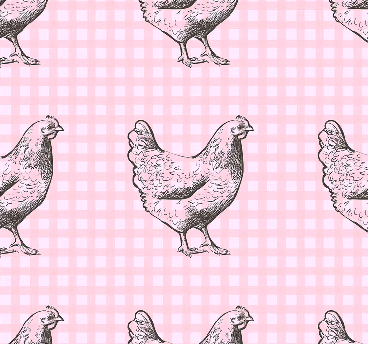 Papier peint cuisine carrés roses et blancs avec des poules - TenStickers