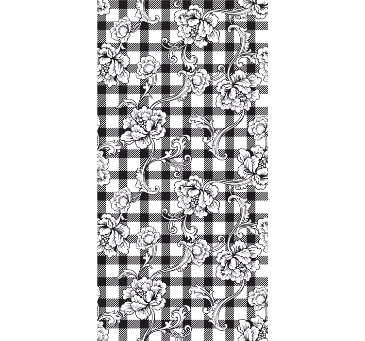 Papier peint fleuri damier floral - TenStickers