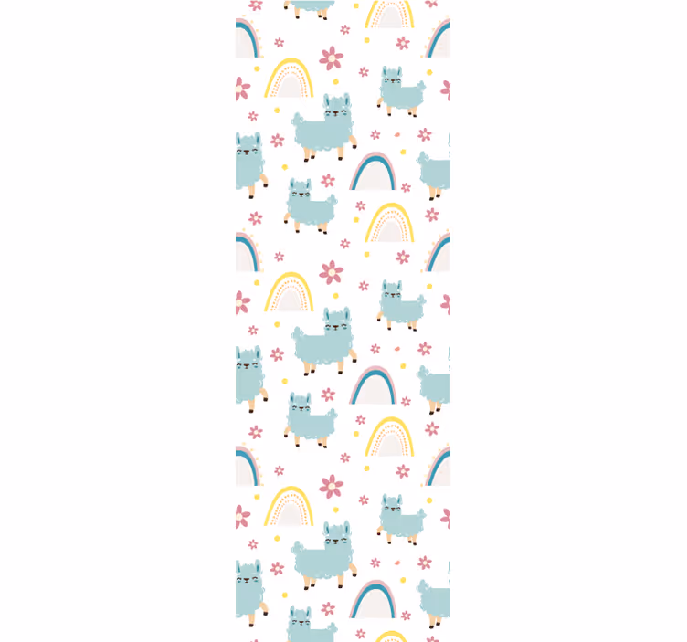 Papier peint chambre bébé motif arc-en-ciel en alpaga - TenStickers