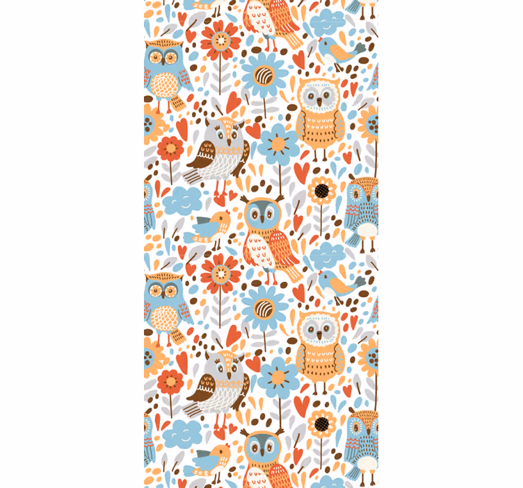 Papier peint chambre bébé motif floral de hiboux - TenStickers