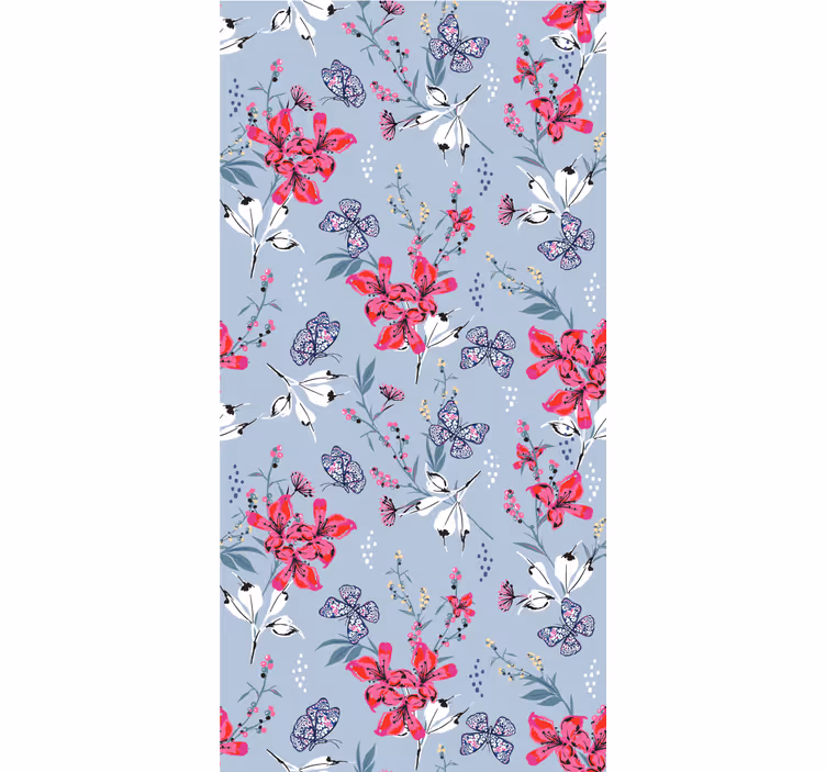 Papier peint floral motif de fleurs avec papillon - TenStickers