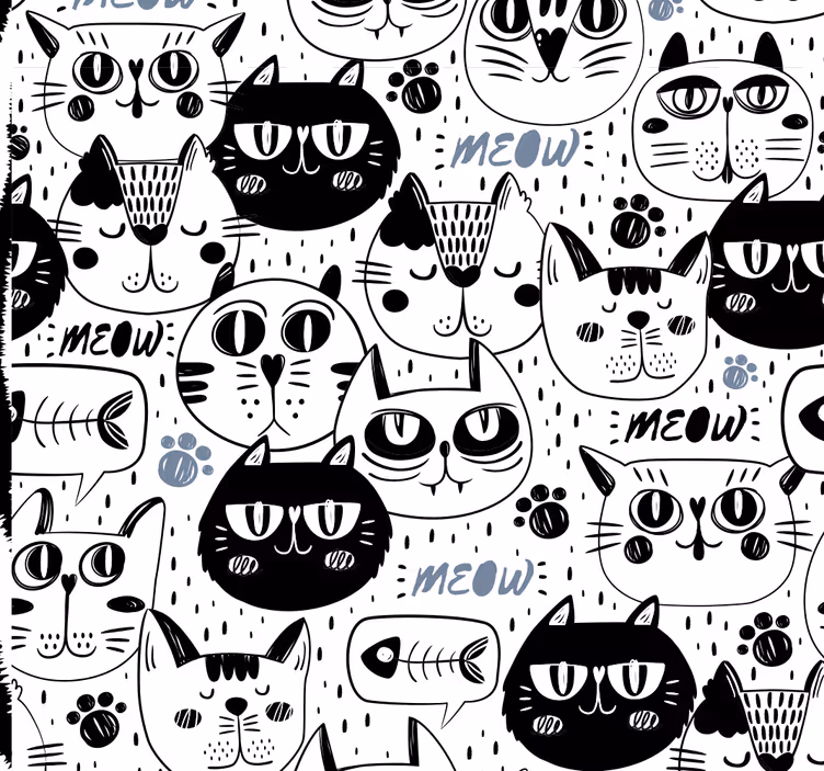 Papier peint enfant Visages de chat noir blanc - TenStickers