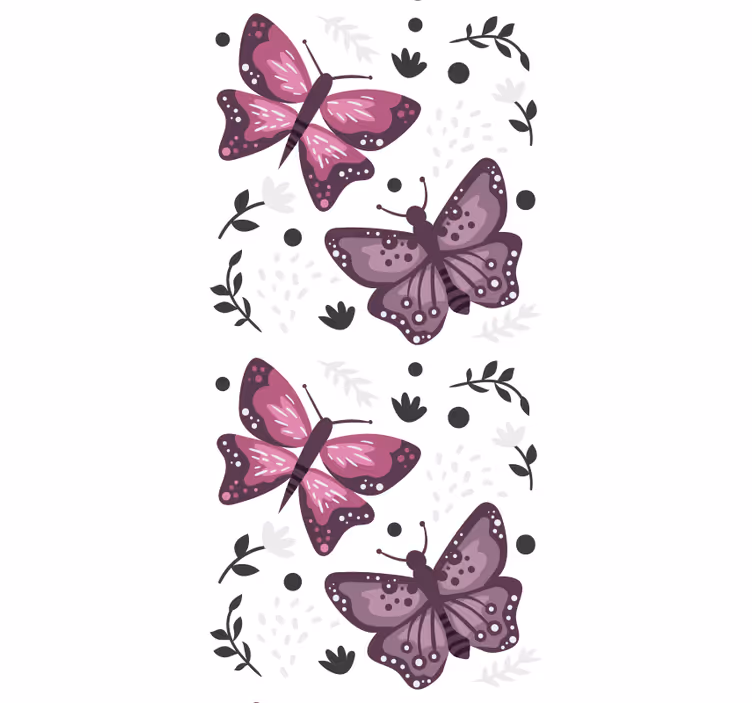 Papier peint papillons motif rose avec des feuilles - TenStickers