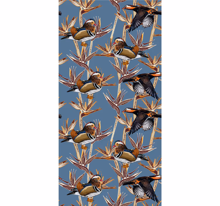 Papier peint oiseaux motif coloré avec des branches - TenStickers
