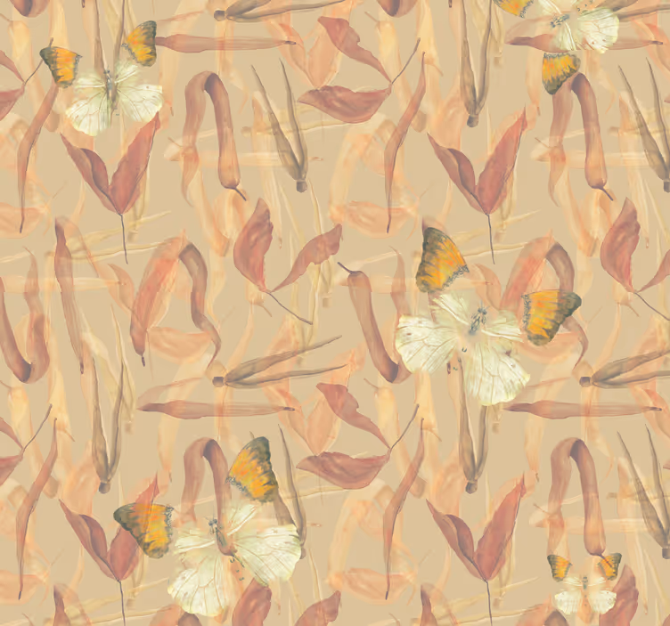 Papier peint salon papillons et feuilles séchées - TenStickers