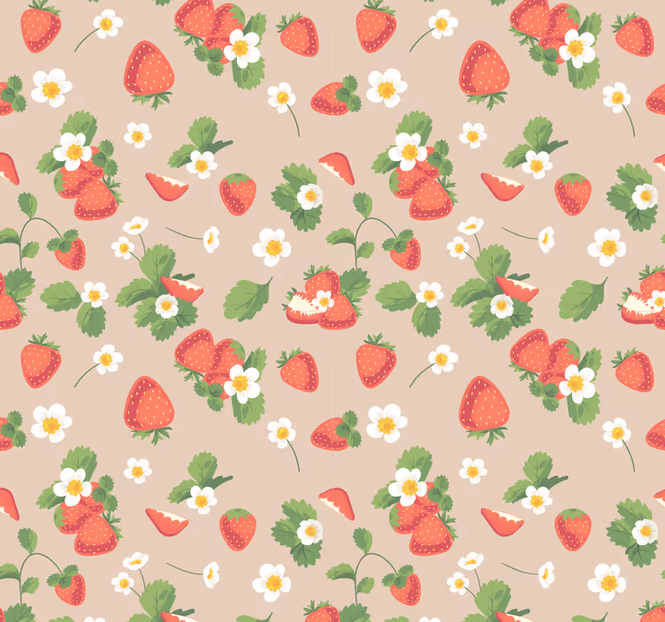 Papier peint salle à manger fraises et fleurs - TenStickers