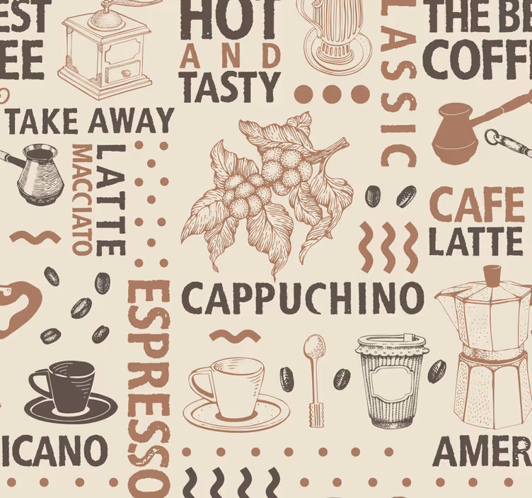 Papier peint salle à manger marron et crème style café - TenStickers