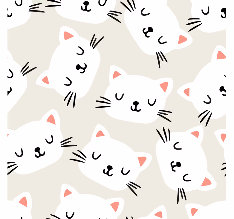 Papier peint chambre enfant têtes chats blancs - TenStickers