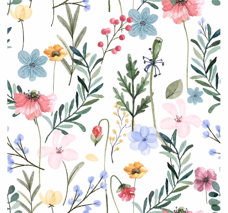 Papier peint fleurs et plantes effet aquarelle - TenStickers