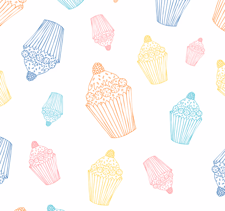 Papier peint cuisine croquis de petits gâteaux - TenStickers