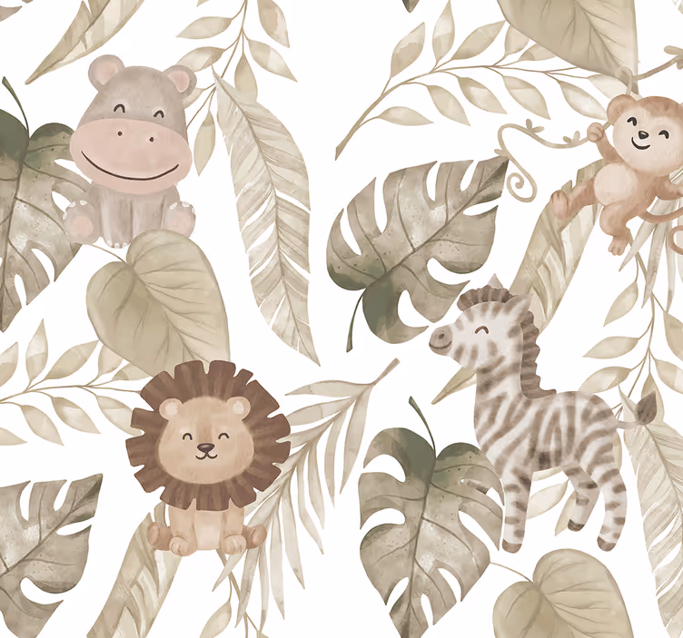Papier peint bébé motif jungle couleur neutre - TenStickers