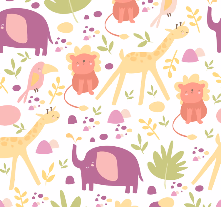 Papier peint bébé animaux de la savane heureux - TenStickers