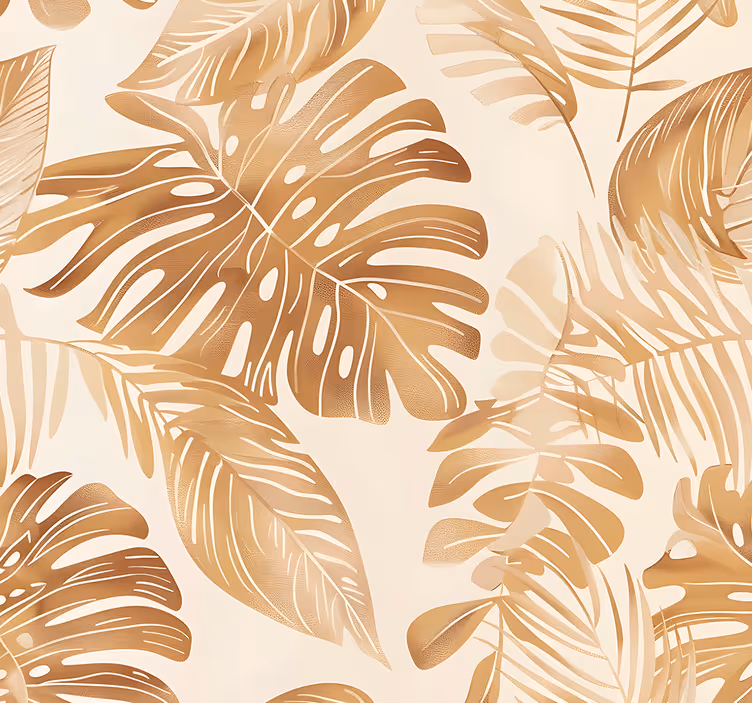 Papier peint feuillage motif de grandes feuilles beiges - TenStickers