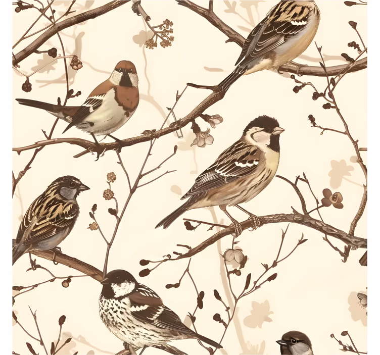 Papier peint tête de lit oiseaux moineaux - TenStickers