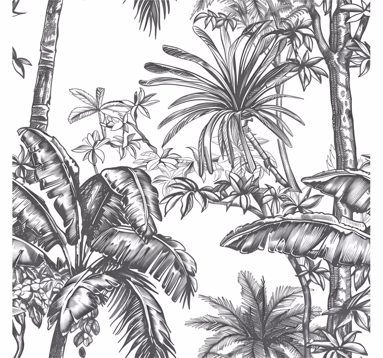Papier peint tête de lit motif de forêt tropicale grise - TenStickers