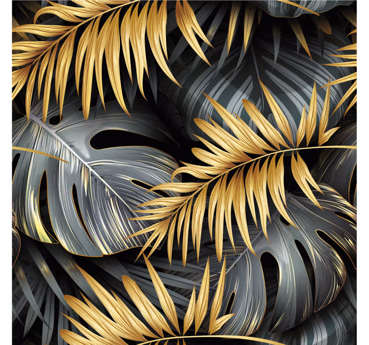 Papier peint noir feuilles tropicales - TenStickers
