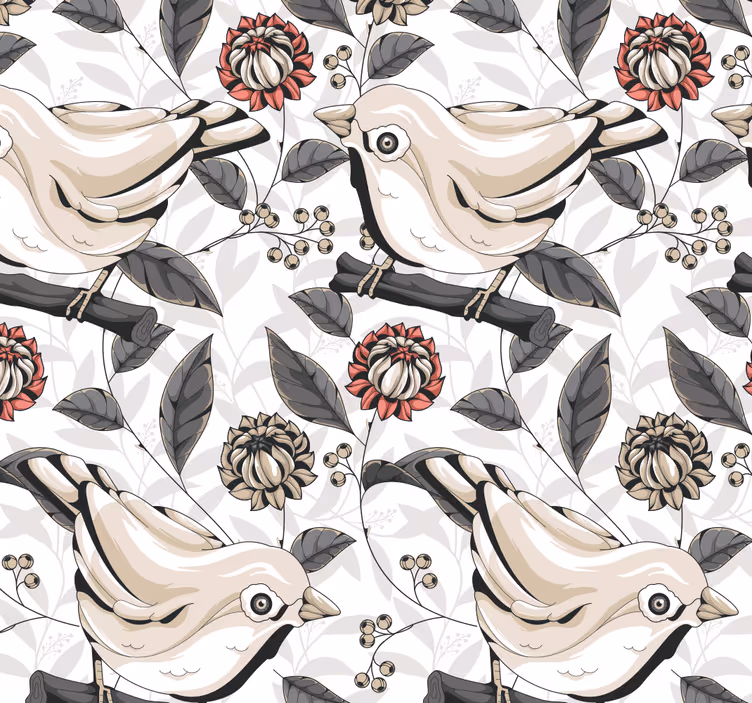 Papier peint fleuri carreaux d'oiseaux floraux - TenStickers