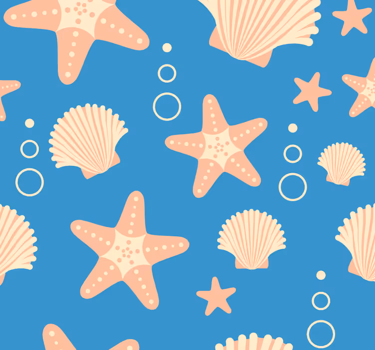 Papier peint nature motifs marins fond bleu - TenStickers