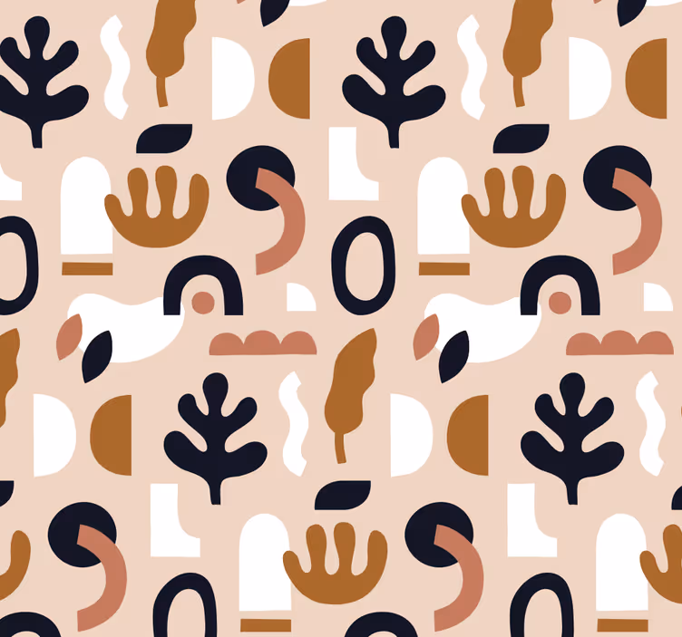 Papier peint abstrait motifs bleus et roses plantes - TenStickers