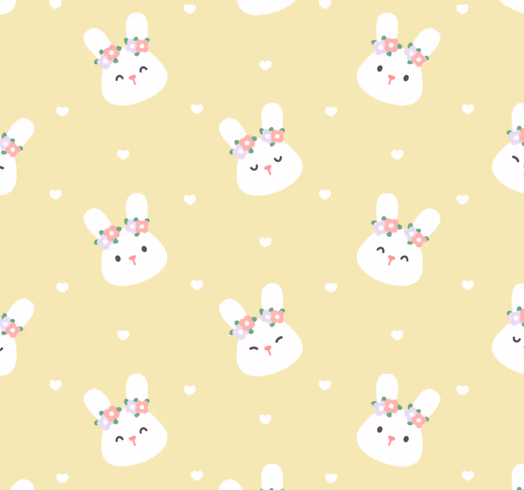 Papier peint animaux lapins blancs avec des fleurs - TenStickers