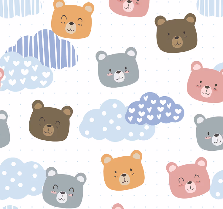 Papier peint chats dessin animé, ours, nuages - TenStickers