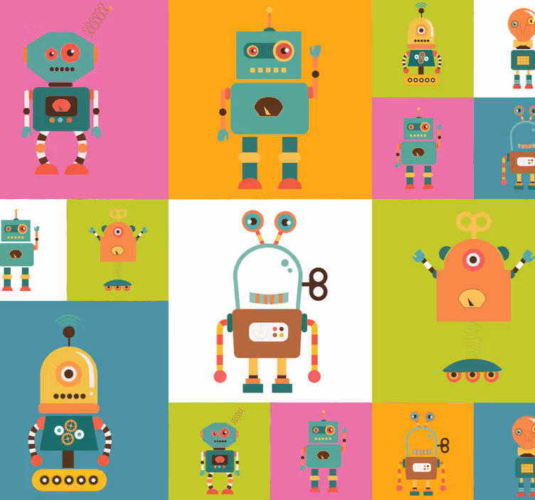 Papier peint chambre bébé thème de robot ludique - TenStickers