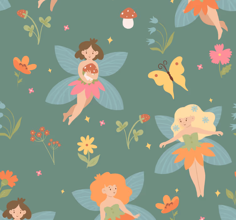 Papier peint chambre bébé motif floral féerique - TenStickers