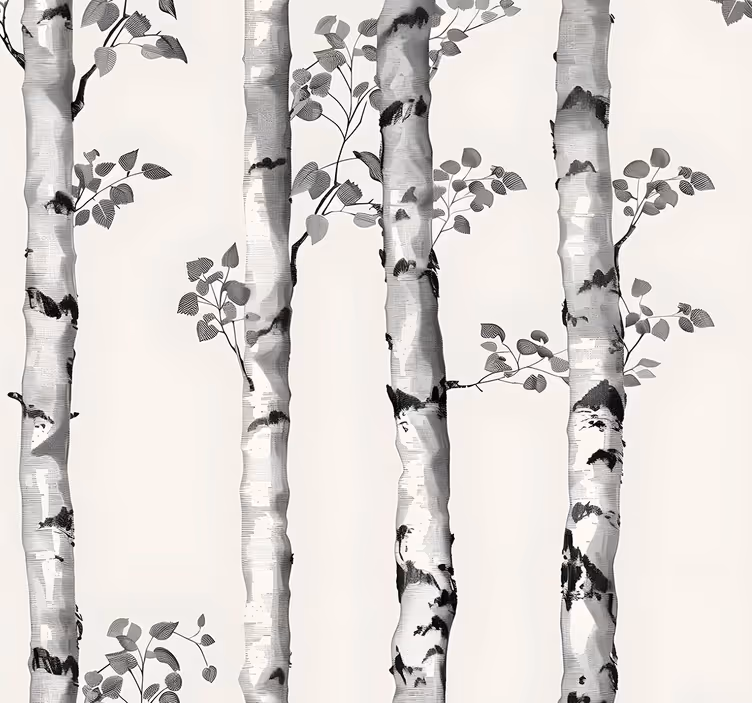 Papier peint entrée noir et blanc grands arbres de bouleaux - TenStickers